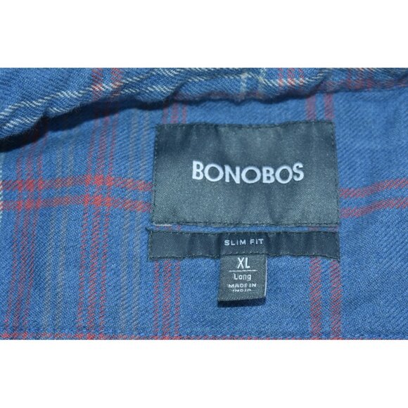 Bonobos Flannel Men's Shirt Size XL Slim Fit Blue Plaid Long Sleeve Button Up - Picture 8 of 13